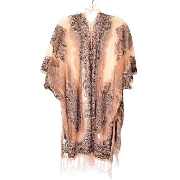 Pretty Persuasions Sheer Paisley Kimono Cardigan With Fringe Hem New with Tag - Picture 2 of 3
